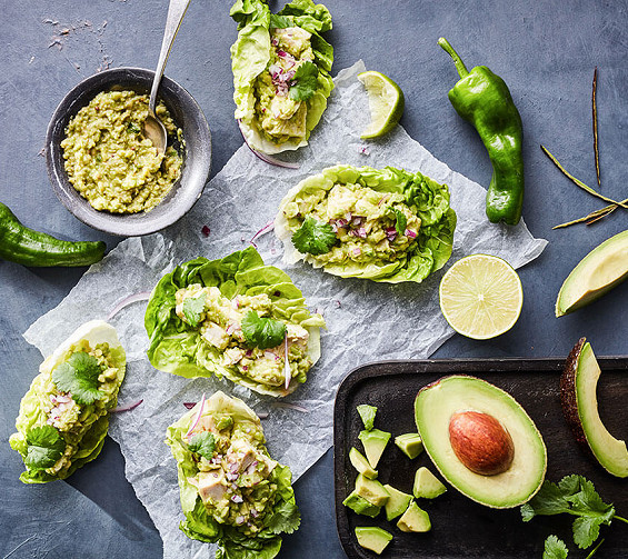 Mexican Guacamole, Chicken and Lettuce Wraps