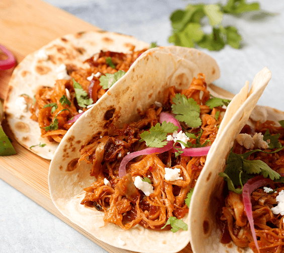 The ultimate veggie tinga taco, using oyster mushrooms and our Mexican Burrito Tinga Cooking Paste. Super quick, easy and full of fresh Latin flavour!